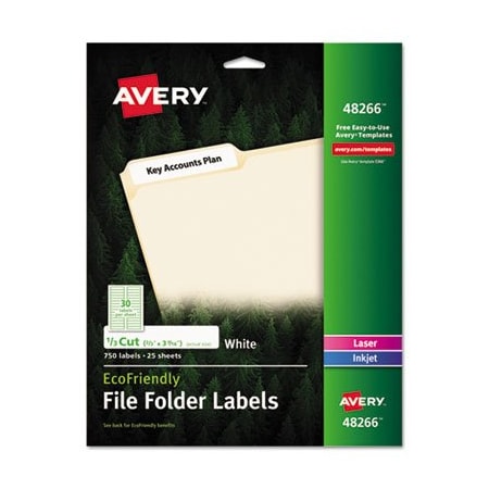 Avery Dennison Avery, ECOFRIENDLY PERMANENT FILE FOLDER LABELS, 0.66 X 3.44, WHITE, 25PK 48266